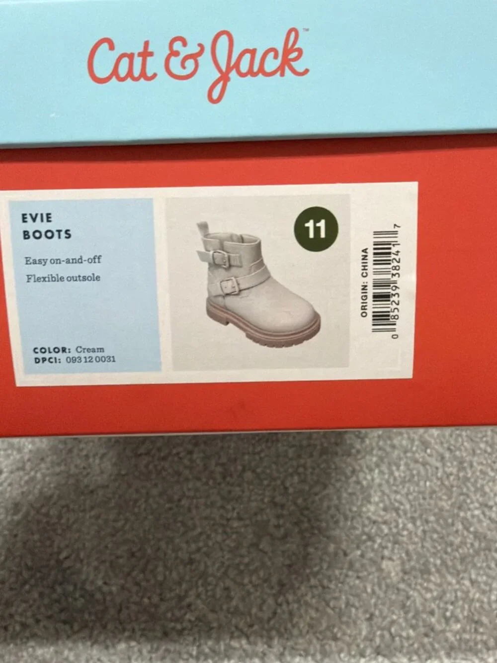 Cat & Jack Kids Girls Evie Ankle Boots Size 11 Side Zipper Cream